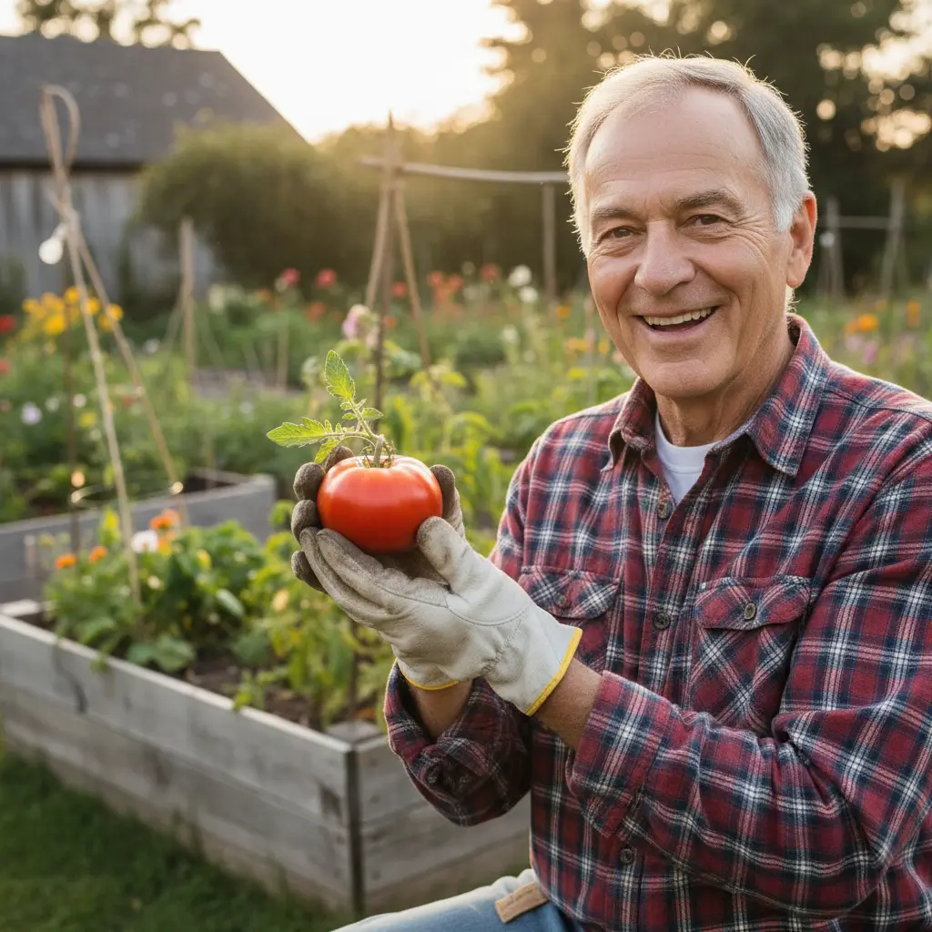 Portrait of a smiling gardener in his sixties